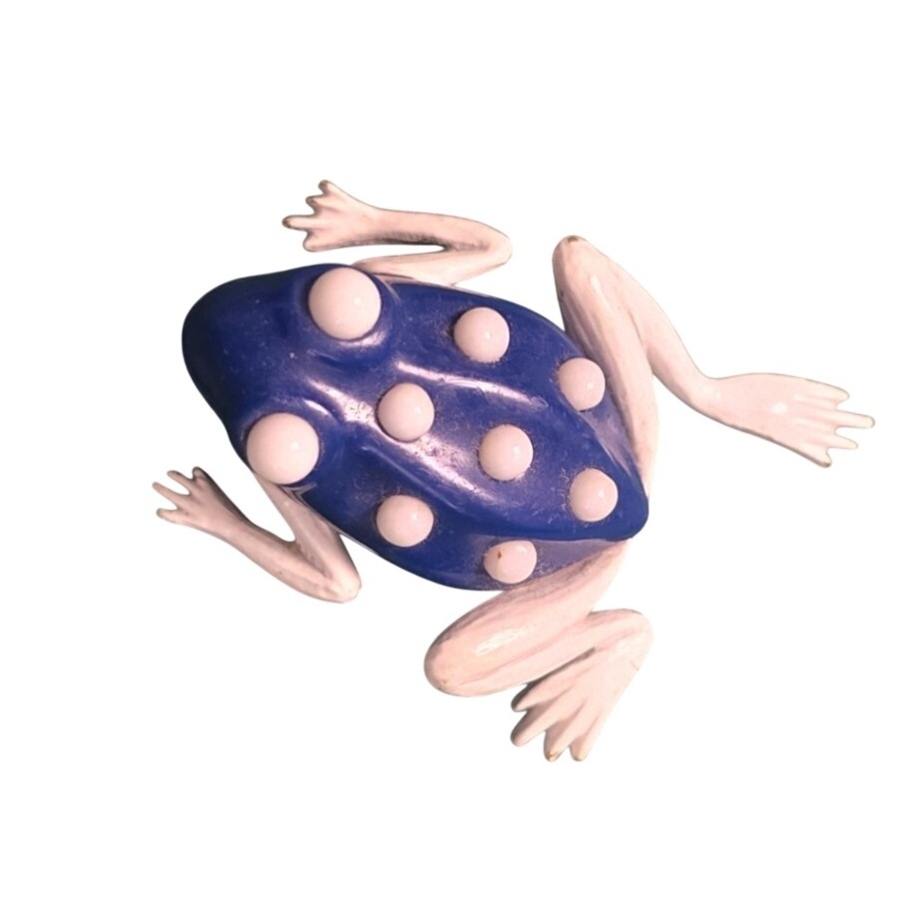 Vintage Trifari Enamel Frog Pin Brooch Blue White Polka Dot Signed‎ Crown Logo